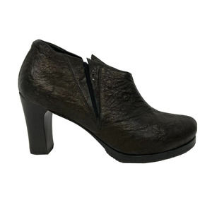 Salpy Boots Women's Sz 7 Black Leather‎ Heeled Ankle Bootie Stretch Pull On New